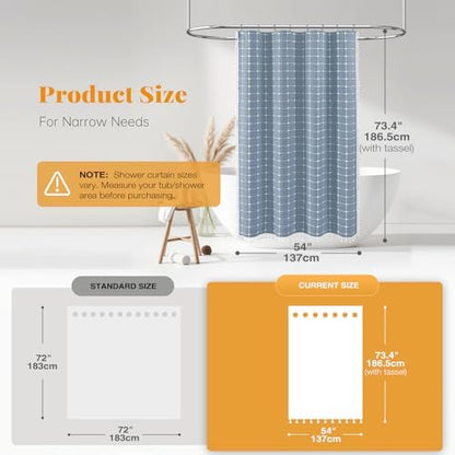 BTTN 54x72 Boho Farmhouse Linen Heavy Duty Fabric Shower Curtain Set, Blue