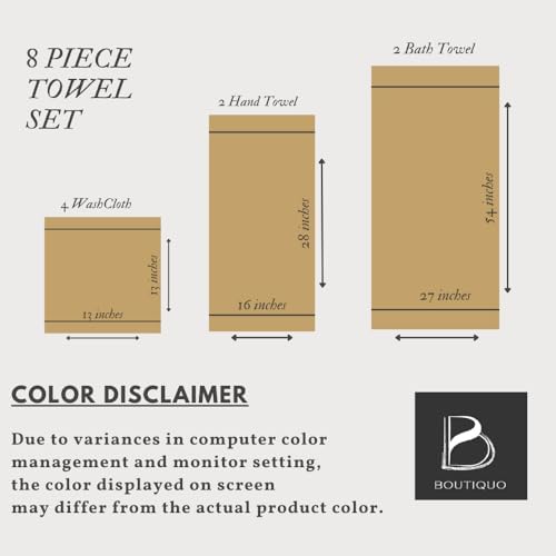 BOUTIQUO Light Grey Towel Set - 8 Piece Bathroom Towel Set - 100% Ring Spun Cotton, 2 Bath Towel 27x54, 2 Hand Towel 16x28, 4 Washcloth 13x13 - Ultra Soft Highly Absorbent