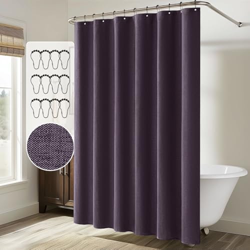 MIULEE Linen Fabric Shower Curtain Purple W72*L72 12 Metal Hooks