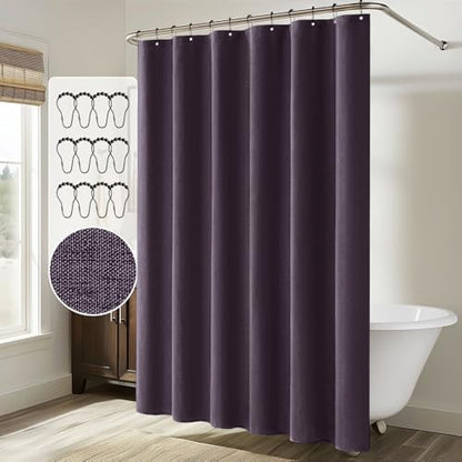 MIULEE Linen Fabric Shower Curtain Purple W72*L72 12 Metal Hooks