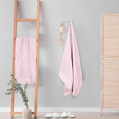 GLAMBURG 100% Cotton 2 Pack Oversized Bath Towel Set 28x55 Inches, Ultra Soft Highly Absorbant Compact Quickdry & Lightweight Large Bath Towels, Ideal for Gym Travel Camp Pool - Pink