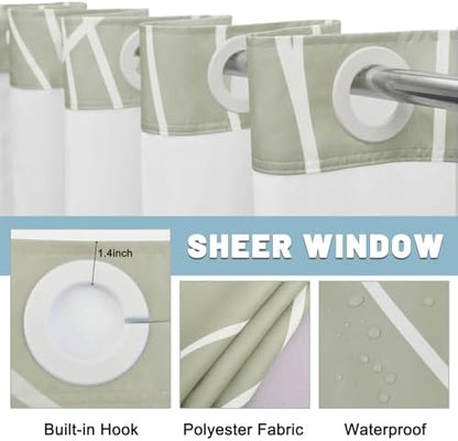 LXBNI Ombre Sage Green No Hook Shower Curtain with Liner, 71 x 74 Inch