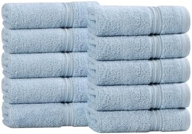 Superior Egyptian Cotton 10-Piece Face Towel Set , Small Towels For Facial, Spa, Quick Dry, Absorbent Towels, Bathroom Accessories, Guest Bath, Home Essentials, Washcloth, Airbnb, Light Blue