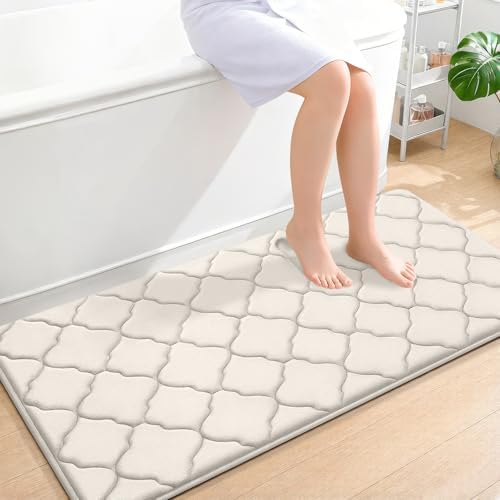 OLANLY Memory Foam Bath Mat Rug 47x24, Ultra Soft Bathroom Rugs, Ivory