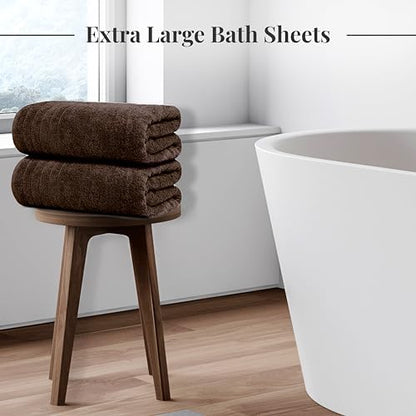 Tens Towels 2 Piece Extra Large Bath Sheets 35 x 70 Inches, Brown