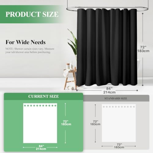 Dynamene Extra Wide Waffle Shower Curtain 256 GSM Fabric 84x72 Black