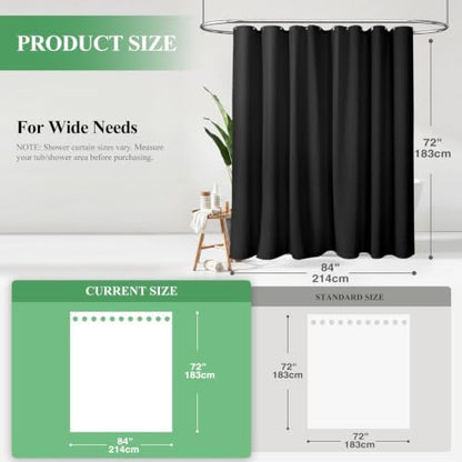 Dynamene Extra Wide Waffle Shower Curtain 256 GSM Fabric 84x72 Black