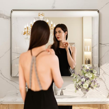 LOAAO 48X36 Inch Brushed Nickel Bathroom Mirror