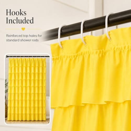 Yellow Shower Curtain for Bathroom, 72 X 72 Inch, Cascading Ruffle Design