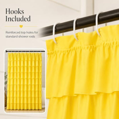 Yellow Shower Curtain for Bathroom, 72 X 72 Inch, Cascading Ruffle Design