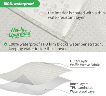 No Hook long Waffle Shower Curtain, No Liner Needed, 71x86 Inch, Cream