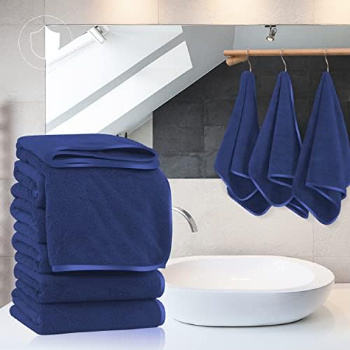 TENSTARS Silk Hemming Hand Towels for Bathroom - Quick Drying - Ultra Soft Microfiber Absorbent Towel for Bath Fitness, Gym, Shower, Hotel, and Spa - 16x28 Inch | Set of 6, Navy Blue