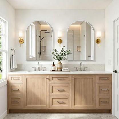 FICTOR 2 Pack 24" x 36" Arched Bathroom Vanity Mirror for Over Sink, Silver