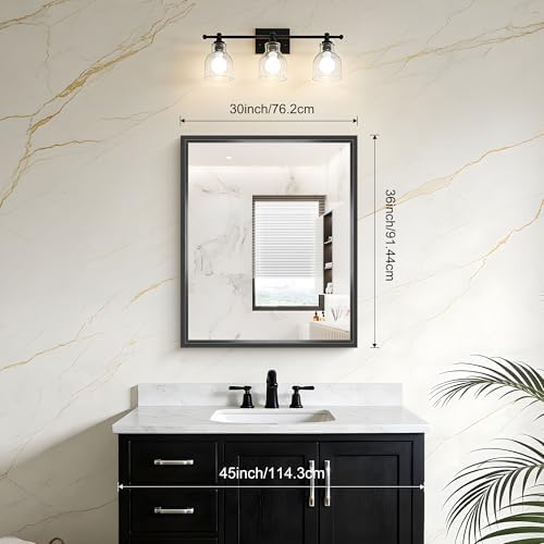 Bathroom Mirror, 36 x 30 inch Brushed Black Rectangle Mirror, 0.6" Thickened Deep Metal Frame Rectangular Vanity Mirror for Over Sinks, Tempered Glass, Antirust, Horizontally or Vertically
