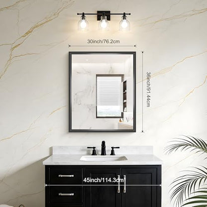 Bathroom Mirror, 36 x 30 inch Brushed Black Rectangle Mirror, 0.6" Thickened Deep Metal Frame Rectangular Vanity Mirror for Over Sinks, Tempered Glass, Antirust, Horizontally or Vertically