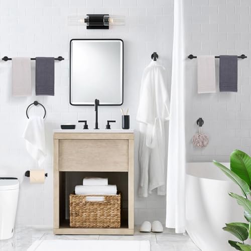 TURS Matte Black 8 Pieces Bathroom Hardware Set, SUS304 Stainless Steel 24 Inch and 20 Inch Bath Towel Bar Set, Round Bathroom Accessories Kit Wall Mounted Towel Holder