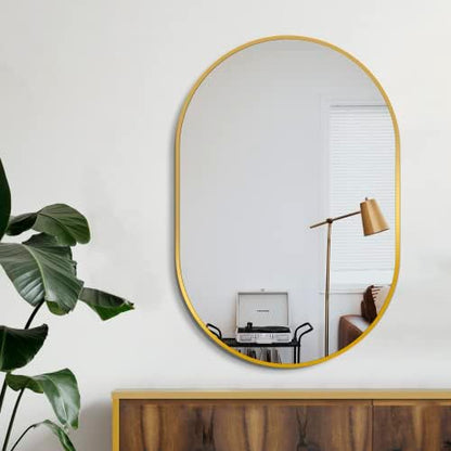 Delma 36x24 Gold Oval Bathroom Mirror for Over Sink, Aluminum Frame