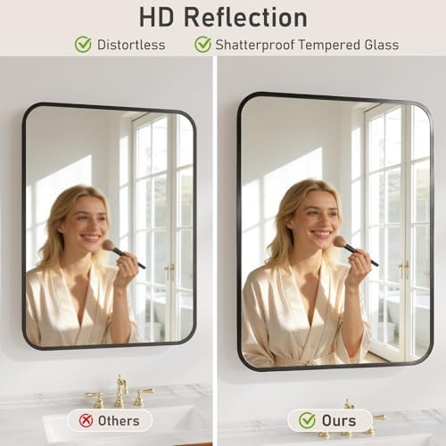 Koonmi Metal Framed Bathroom Mirror, 22"X30" Anti-Rust Bathroom Vanity Mirror, High-Definition Tempered Glass Bathroom Mirrors for Over Sink, Modern Decorative Wall Mirror for Restroom
