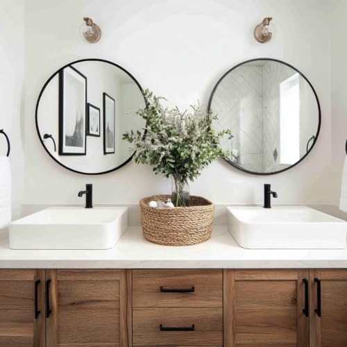 Sunniry Round Mirror 22 inch, 2 Pack Black Circle Mirror, Matte Metal Frame
