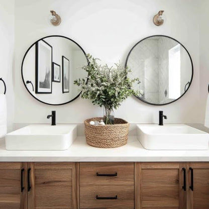 Sunniry Round Mirror 22 inch, 2 Pack Black Circle Mirror, Matte Metal Frame