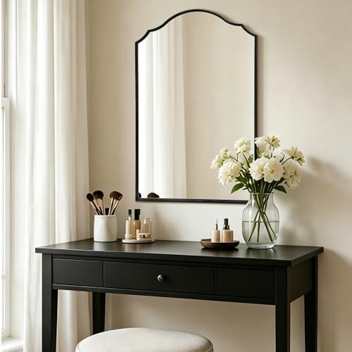 Besdomus Bathroom Mirrors for Over Sink: 24"x36" Black Wooden Arched Mirror