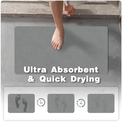 TYUU Thin Bath Mat, Small Bathroom Rugs Non Slip Washable, 20x30 Light Grey