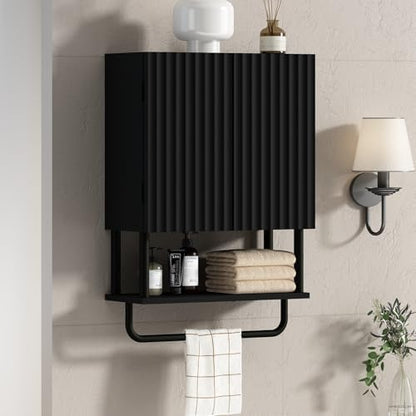RUSTOWN Fluted Bathroom Wall Cabinet with 2 Doors, 3-Tier Medicine Cabinet