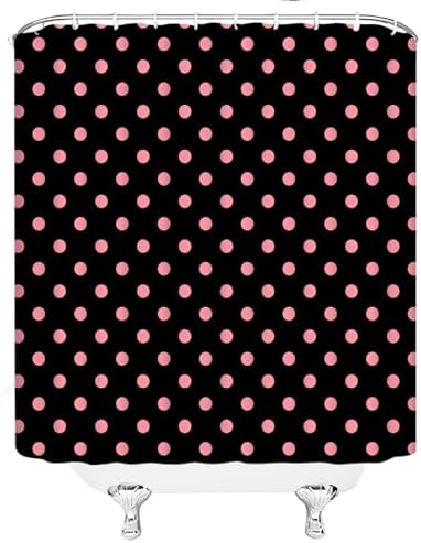 Polka Dot Shower Curtain Pink Spot Black Retro Vintage Fabric Decorative Bathroom Curtains with Hooks,70" Wx84 H