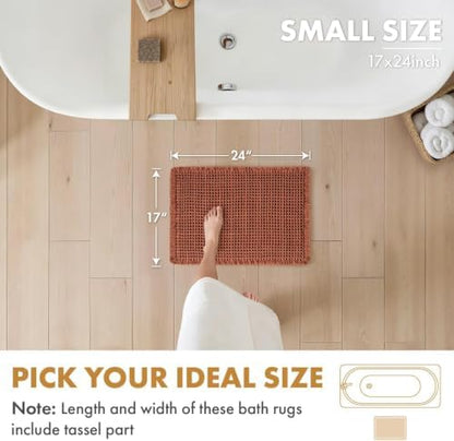 MIULEE Fall Rust Set of 2 Waffle Bathroom Rugs Boho Bath Mat 17x24 Inch