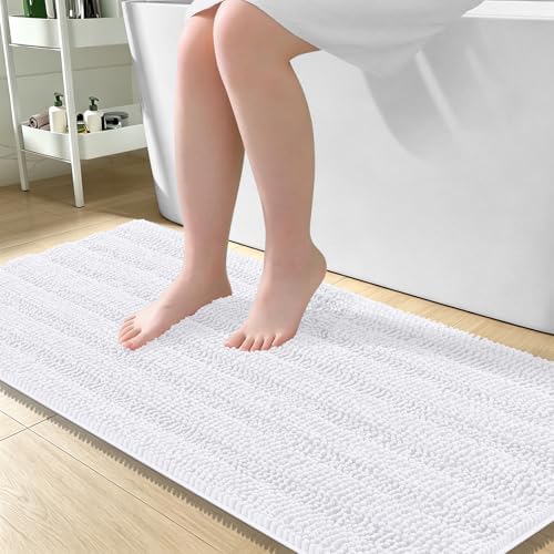 OLANLY Thick Large Bathroom Rugs 50x30, Soft Chenille Bath Rugs, White