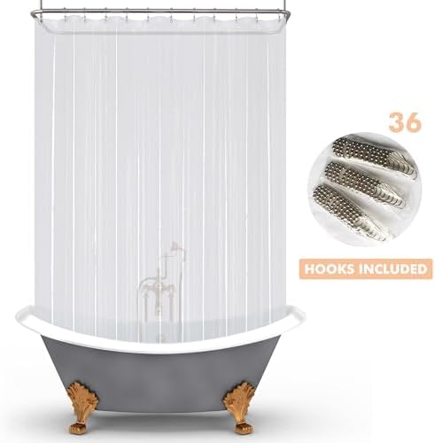 Mrs Awesome Clawfoot Tub Shower Curtain Liner with 12 Magnets 180x70, Clear