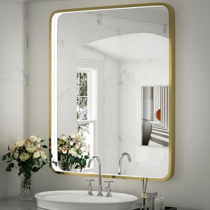 30x36 Inch LED Gold Frame Bathroom Mirror, ETL Listed