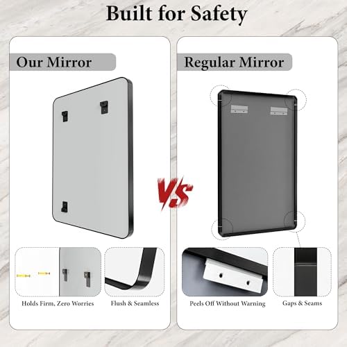 36 Inch Brushed Bathroom Mirrors for Over Sink, Rounded Rectangle Black