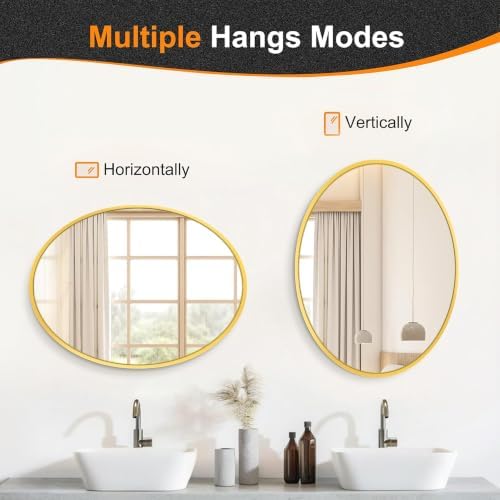 Delma 32x24 Gold Oval Bathroom Mirror for Over Sink, Aluminum Frame