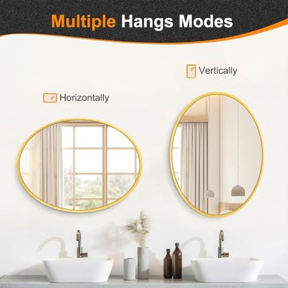 Delma 32x24 Gold Oval Bathroom Mirror for Over Sink, Aluminum Frame