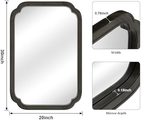 WallBeyond 20" x 30" Rounded Corner Arch Wall Mirror with Wood Frame for Entryway, Living Room or Bedroom Home Decor - Light Woodgrain [20" x 30" Black]