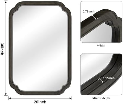WallBeyond 20" x 30" Rounded Corner Arch Wall Mirror with Wood Frame for Entryway, Living Room or Bedroom Home Decor - Light Woodgrain [20" x 30" Black]