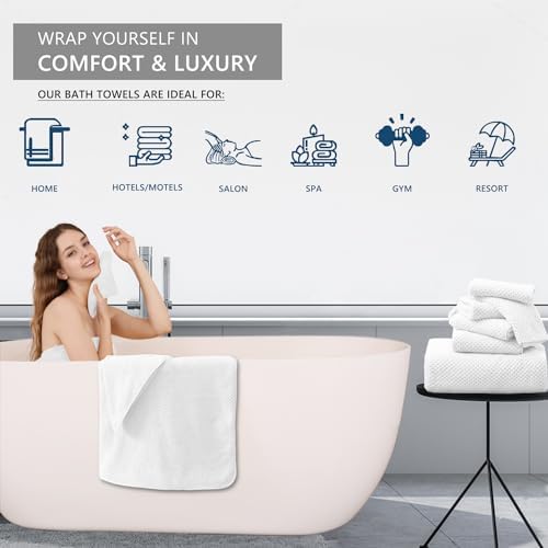 8 Piece Bathroom Towel Set White |2 Oversized Large Bath Towels Sheet,2 Hand Towels and 4 Washcloths| 600GSM Ultra Soft Luxury Premium Towel Set Highly Absorbent Quick Dry Hotel Towel Collection