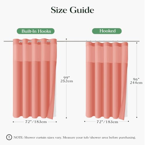 Dynamene Coral Hook Free Waffle Shower Curtain & Snap-in Fabric Liner,72x99