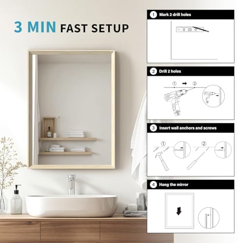 Oak Wood Effect Framed Wall Mirror, 36x40 Rectangle Mirror