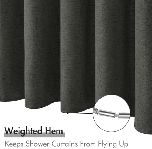 MIULEE 72 x 84 Extra Long Linen Shower Curtain Charcoal Grey 12 Metal Hooks