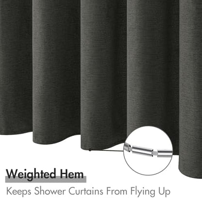MIULEE 72 x 84 Extra Long Linen Shower Curtain Charcoal Grey 12 Metal Hooks