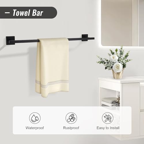 YACVCL Matte Black Towel Bar Set 10-Piece Bathroom Hardware Accessories Set,Black Bathroom Towel Holder Set 23.6 Inch Towel Bar Stainless Steel Wall Mounted Towel Rack Set
