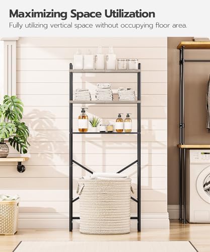 HOOBRO Over the Toilet Storage, 3-Tier Over Toilet Bathroom Organizer, Freestanding Above Toilet Shelf with Adjustable Feet, Space Saving, Easy Assembly, Greige and Black BG63TS01