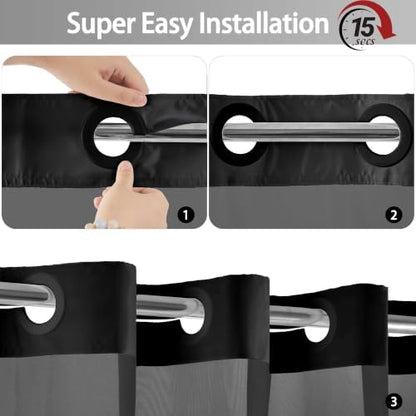 No Hook Shower Curtain and Liner Set for Bathroom, Black, 71" x 84"