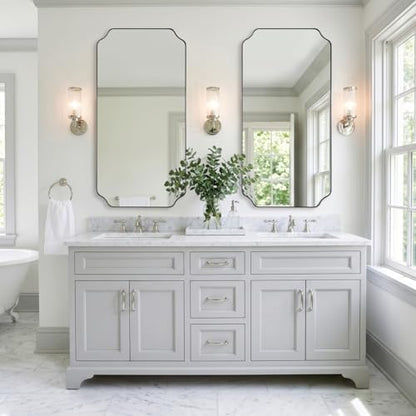 MIRRORART 24x48'' Chrome Scalloped Oblong Mirrors for Bathroom Sink