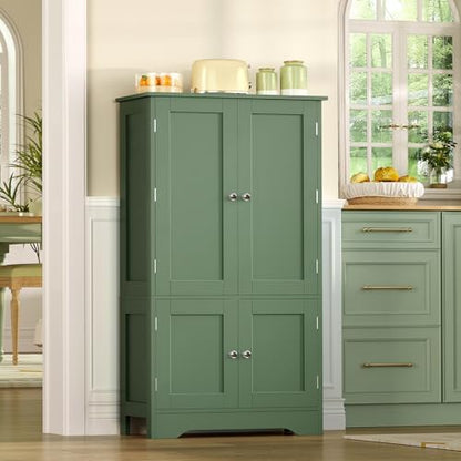 43”H Pantry Cabinet with 4 Doors, Kitchen Cabinet with 6 Door Shelves