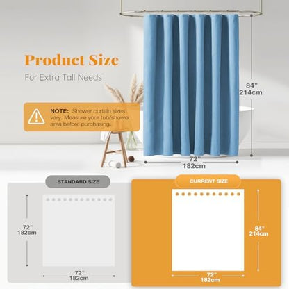 BTTN Long Linen Textured Waterproof Shower Curtain, 72x84, Moonlight Blue