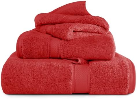 SUPERIOR Egyptian Cotton Ultra Plush & Absorbent, 3 Piece Set, Red