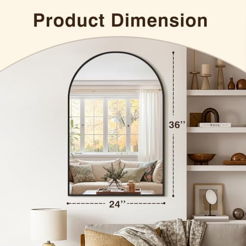 Arched Bathroom Vanity Mirror for Over Sink, 36”x24”, Black